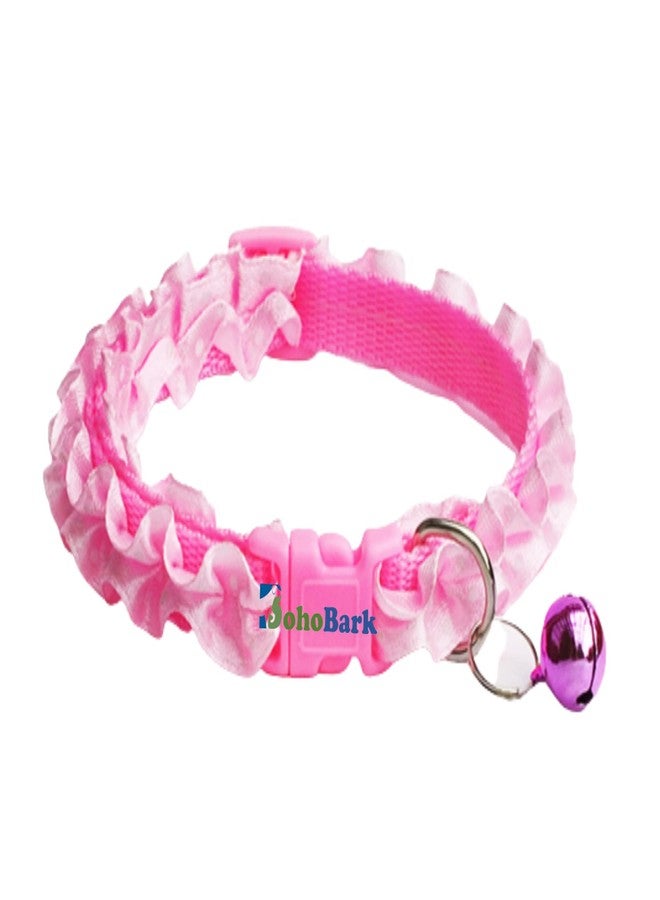 BohoBark Sweet Flower Design Dog Collars Puppy Necklace with Bell Charm for Small Dogs (, Unique Frill Design Collar) (Pink), 32 x 1 cm - Image 1